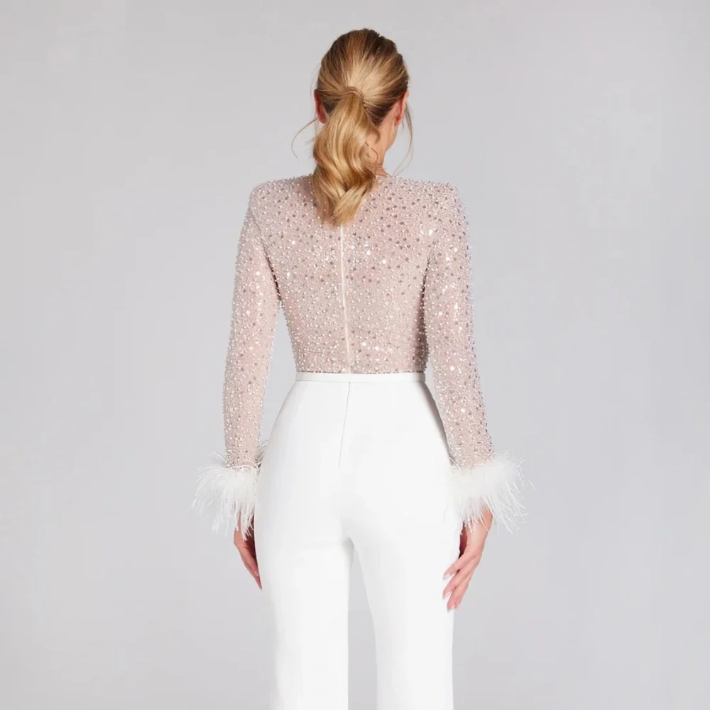 White bridal jumpsuit by Nadine Merabi - Picture 5 of 10